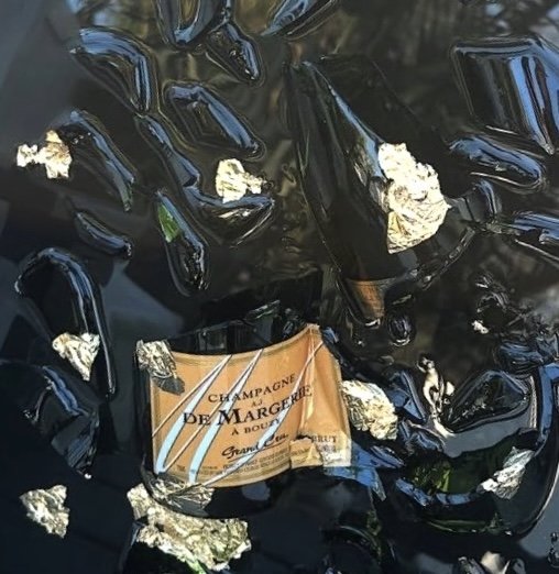 De Margerie champagne fragments with gold leaf, preserved in resin