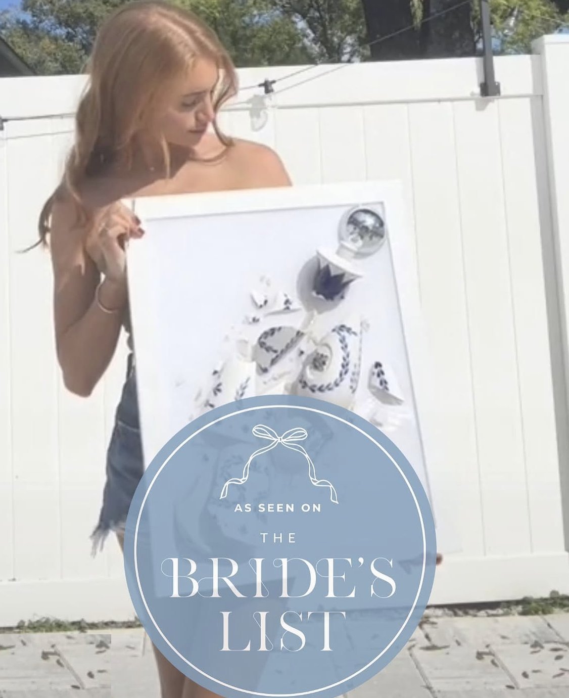 Kirklyn holding a finished piece, featured on The Bride's List